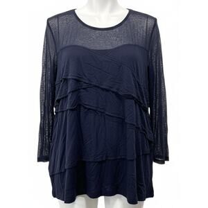 INC International Concepts Women Top Plus 1X Blue Mesh Neckline Y2K Whimsigoth